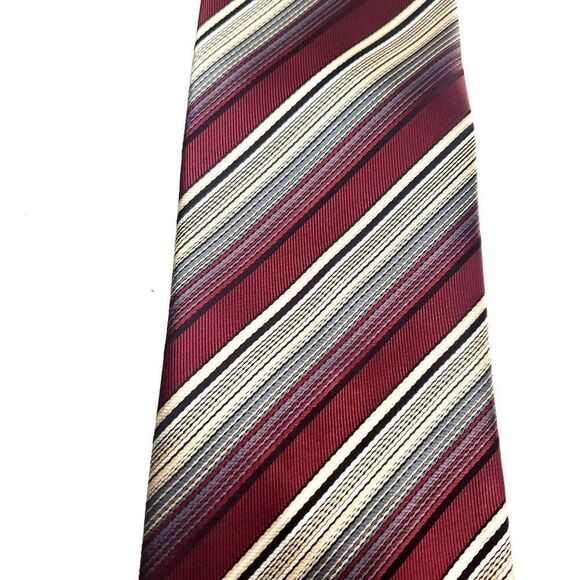 ‎Bergamo Polyester Tie Red Tan Striped - Picture 2 of 6